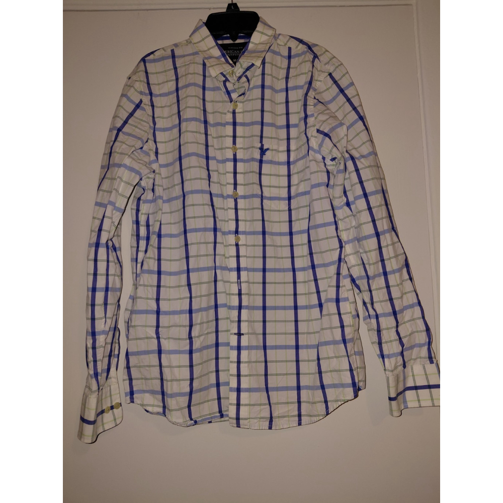 Mens American Eagle Vintage Fit Medium Button Down Shirt Long Sleeve Blue Plaid